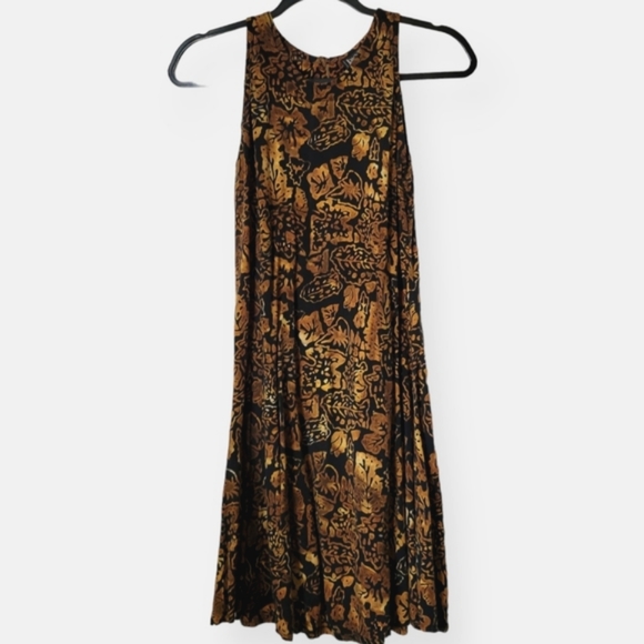 VINTAGE JAVA LAVA Tribal Tropical Floral Sun Dress Black & Brown - Picture 2 of 13